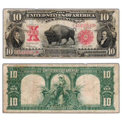 SOLD United States 1901 $10 Ten Dollars Legal Tender "Bison" Note - Pressed