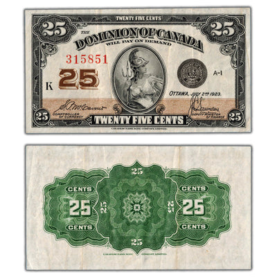 25 Cents 1923 Dominion of Canada Shinplaster Note DC-24c - VF/EF