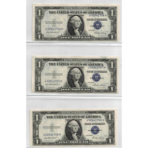 SOLD United States 1935-E $1 Silver Certificate Notes Fr #1614 - 3 Consecutive