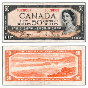 SOLD $50 1954 Bank of Canada Note Devil Face Coyne-Towers BC-34a - VF