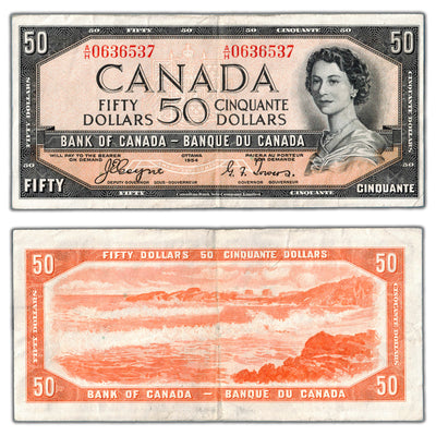 SOLD $50 1954 Bank of Canada Note Devil Face Coyne-Towers BC-34a - VF