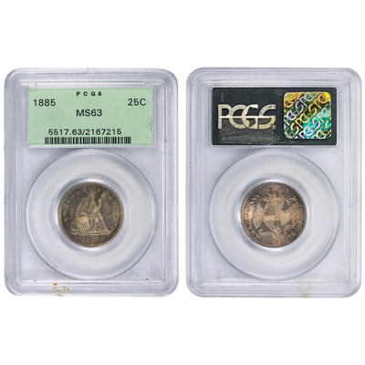 SOLD United States 1885 25 Cents Seated Liberty Quarter Silver Coin - PCGS MS-63