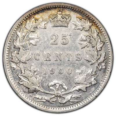 Canada 1900 25 Cents Quarter Silver Coin - Cleaned