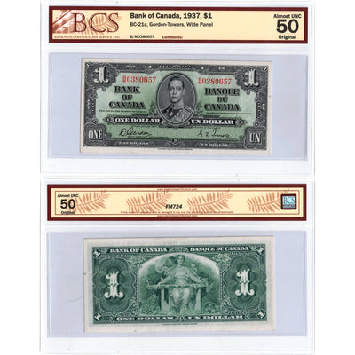 SOLD $1 1937 Bank of Canada Notes B/M Prefix BC-21c - 2 Consecutive BCS AU-50