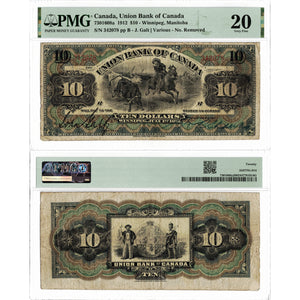 SOLD $10 1912 Union Bank of Canada Chartered Note #730-16-08a - PMG VF-20