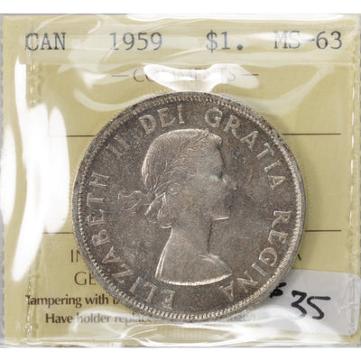 SOLD Canada 1959 $1 Silver Dollar Coin - ICCS MS-63