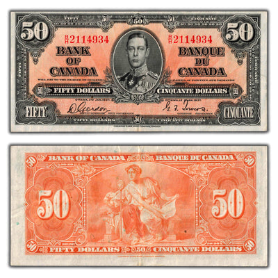 SOLD $50 1937 Bank of Canada Note Gordon-Towers B/H Prefix BC-26b - VF/EF