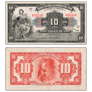 SOLD Peru 1938 10 Soles de Oro Note P #67a - VF