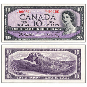 SOLD $10 1954 Bank of Canada Note Beattie-Rasminsky H/T Prefix BC-40b - EF+