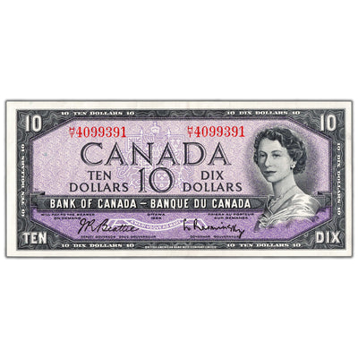 $10 1954 Bank of Canada Note Beattie-Rasminsky H/T Prefix BC-40b - EF+