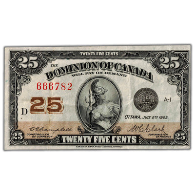 25 Cents 1923 Dominion of Canada Shinplaster Note DC-24d - VF+