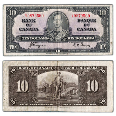 $10 1937 Bank of Canada Note Coyne-Towers M/T Prefix BC-24c - F/VF