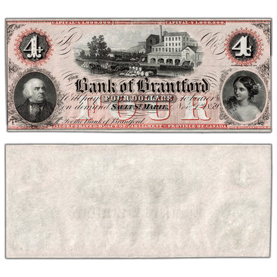 SOLD $4 1859 Bank of Brantford Canada Chartered Remainder Note #40-12-06R - UNC