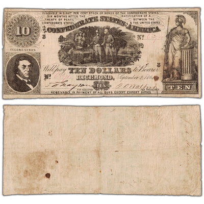 United States 1862 $10 Confederate States of America Note - Circulated