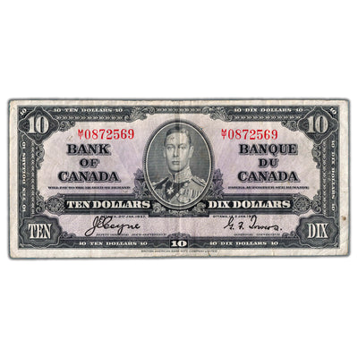 $10 1937 Bank of Canada Note Coyne-Towers M/T Prefix BC-24c - F/VF