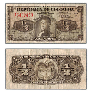 SOLD Colombia 1948 1/2 Half Peso Oro Note P #345a