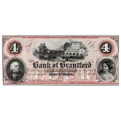SOLD $4 1859 Bank of Brantford Canada Chartered Remainder Note #40-12-06R - UNC