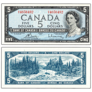 SOLD $5 1954 Bank of Canada Note Bouey-Rasminsky U/X Prefix BC-39c - AU+