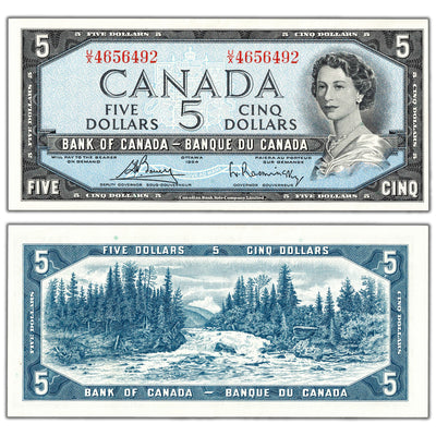 $5 1954 Bank of Canada Note Bouey-Rasminsky U/X Prefix BC-39c - AU+