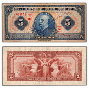 SOLD Brazil ND (1925) 5 Five Mil Reis Note P #29b