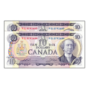 SOLD $10 1971 Bank of Canada Notes FDL Prefix BC-49e - 2 Consecutive Choice UNC
