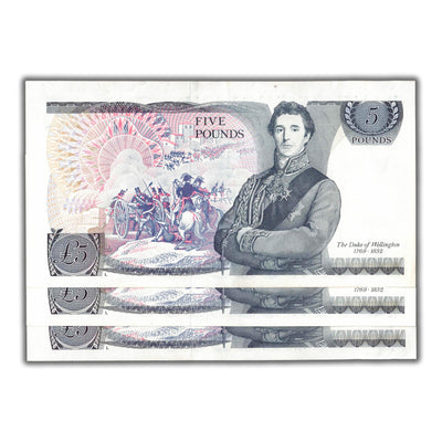 Great Britain N.D (1980-1987) 5 Five Pounds Note P #378c - 3 Consecutive AU