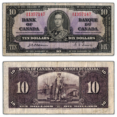 SOLD $10 1937 Bank of Canada Note Osborne Signature BC-24a - Fine