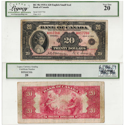 SOLD $20 1935 Bank of Canada Note Small Seal BC-9b - Legacy VF-20
