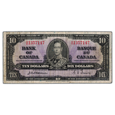 SOLD $10 1937 Bank of Canada Note Osborne Signature BC-24a - Fine