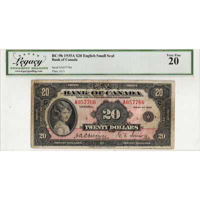 SOLD $20 1935 Bank of Canada Note Small Seal BC-9b - Legacy VF-20