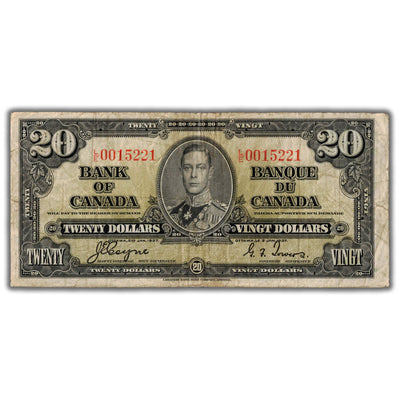 $20 1937 Bank of Canada Note Coyne-Towers L/E Final Prefix BC-25c - Fine
