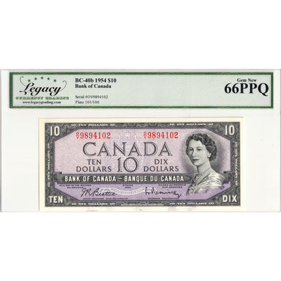 SOLD $10 1954 Bank of Canada Note Beattie-Rasminsky O/V Prefix BC-40b - Legacy Gem UNC-66 PPQ