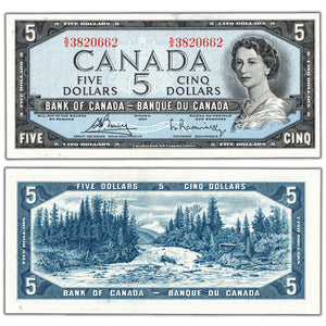 SOLD $5 1954 Bank of Canada Note Bouey-Rasminsky S/X Prefix BC-39c - Choice UNC