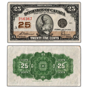 SOLD 25 Cents 1923 Dominion of Canada Shinplaster Note DC-24c - VF/EF