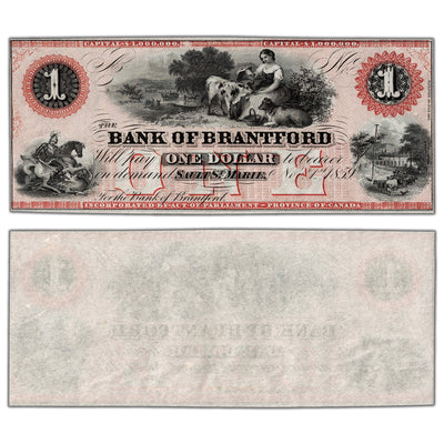 $1 1859 Bank of Brantford Canada Chartered Remainder Note #40-12-02R - UNC