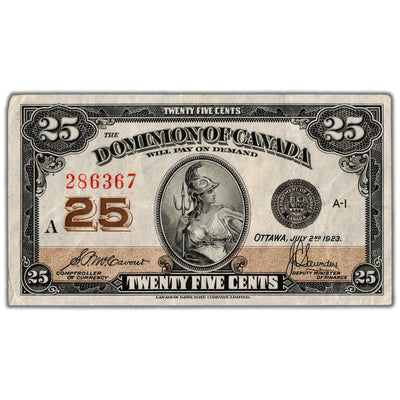 25 Cents 1923 Dominion of Canada Shinplaster Note DC-24c - VF/EF