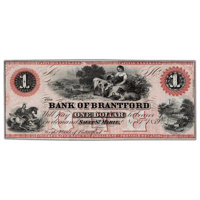 $1 1859 Bank of Brantford Canada Chartered Remainder Note #40-12-02R - UNC