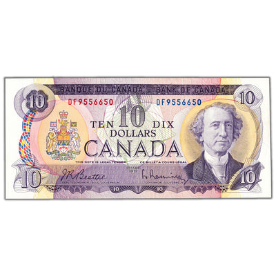 $10 1971 Bank of Canada Note Beattie-Rasminsky DF Prefix BC-49a - AU-58