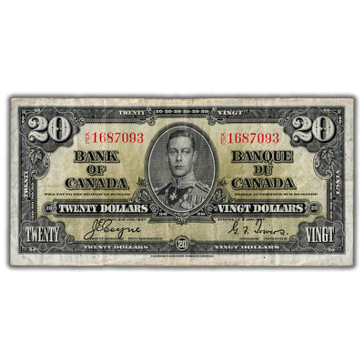 $20 1937 Bank of Canada Note Coyne-Towers K/E Prefix BC-25c - F/VF