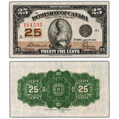 25 Cents 1923 Dominion of Canada Shinplaster Note DC-24c - VF+