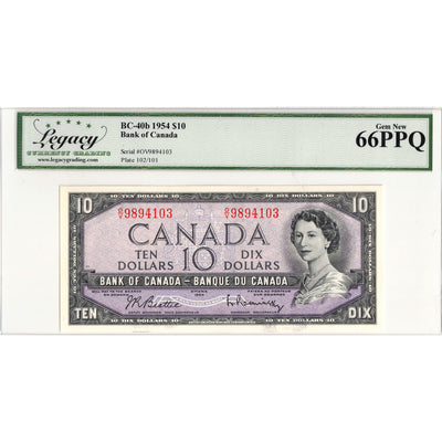 $10 1954 Bank of Canada Note Beattie-Rasminsky O/V Prefix BC-40b - Legacy Gem UNC-66 PPQ