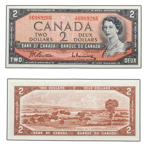 SOLD $2 1954 Bank of Canada Note A/R Changeover Prefix BC-38b - AU