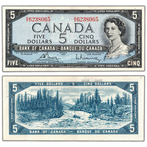 SOLD $5 1954 Bank of Canada Note Bouey-Rasminsky S/X Prefix BC-39c - EF
