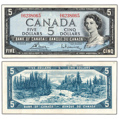 $5 1954 Bank of Canada Note Bouey-Rasminsky S/X Prefix BC-39c - EF