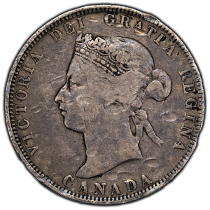 SOLD Canada 1872-H 25 Cents Quarter Silver Coin - VG+ (damaged)