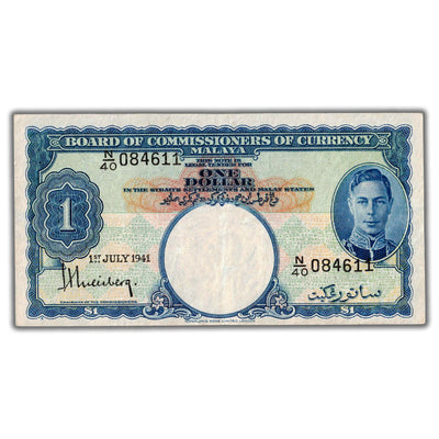 Malaya 1941 $1 One Dollar Note P #11 - VF+/EF