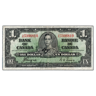$1 1937 Bank of Canada Note Coyne-Towers U/N Prefix BC-21d - F/VF