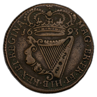 SOLD Ireland 1693 Milled Edge Halfpenny Coin S #6597