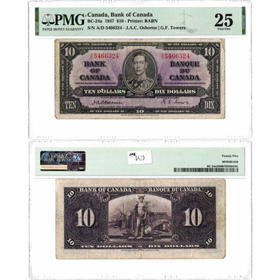 $10 1937 Bank of Canada Note Osborne Signature BC-24a - PMG VF-25