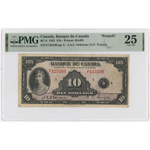 SOLD $10 1935 Banque Du Canada Note French Text BC-8 - PMG VF-25